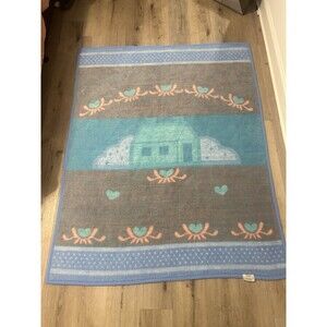 Vintage Biederlack Scandinavian Folk Art Woven Blanket Throw 65 x 55